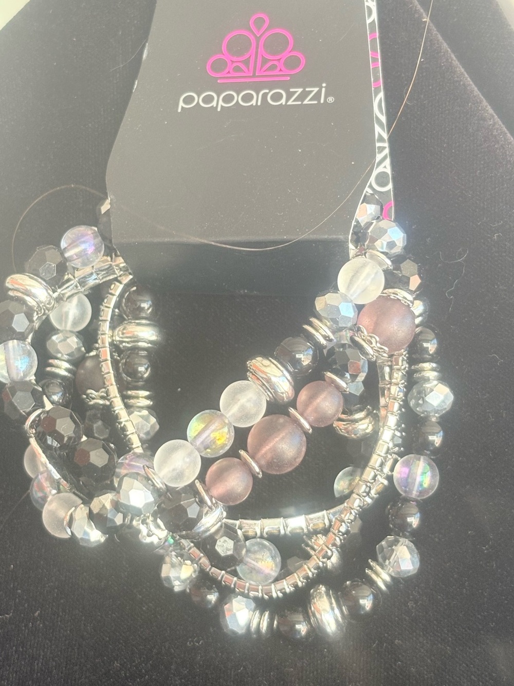 paparazzi Silver and Mauve Multi-Strand Beaded Necklace